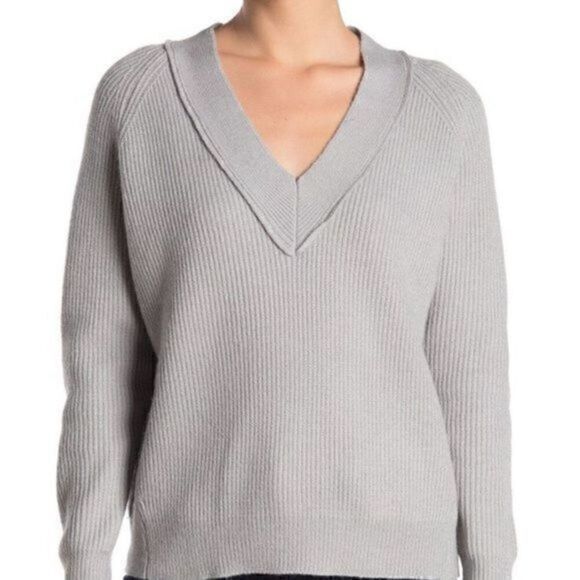 FRNCH Sweaters - FRNCH Paris V Neck Ribbed Knit Sweater Gray NWT